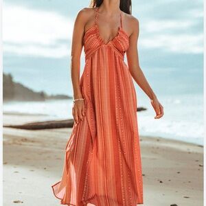 Cupshe Orange Striped Halter Maxi Dress medium swim